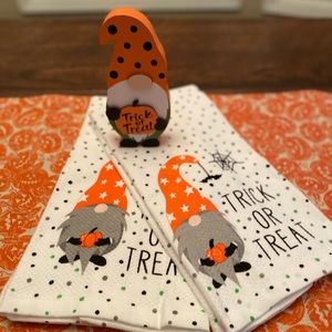 Halloween Gnome Kitchen Towels & Halloween Gnome Wood Sign, Trick Or Treat Gnome